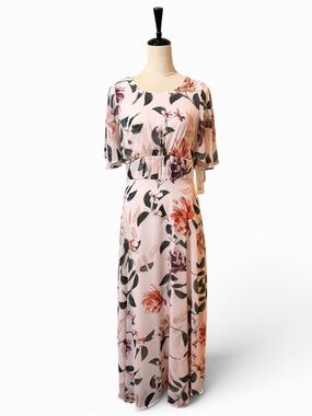 Calvin Klein Floral Pink Maxi Dress with Flutter Sleeves